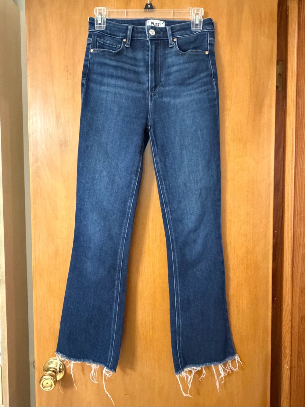 PAIGE Dark Blue Straight-Leg Jeans with Frayed Hem Claudine